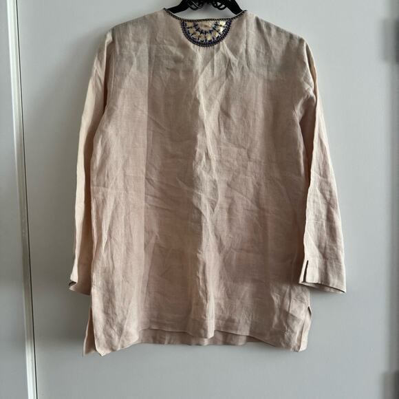 Lilly Pulitzer Cream Blue Embroidered Beaded Linen Tunic Blouse Women's size S - Picture 2 of 6